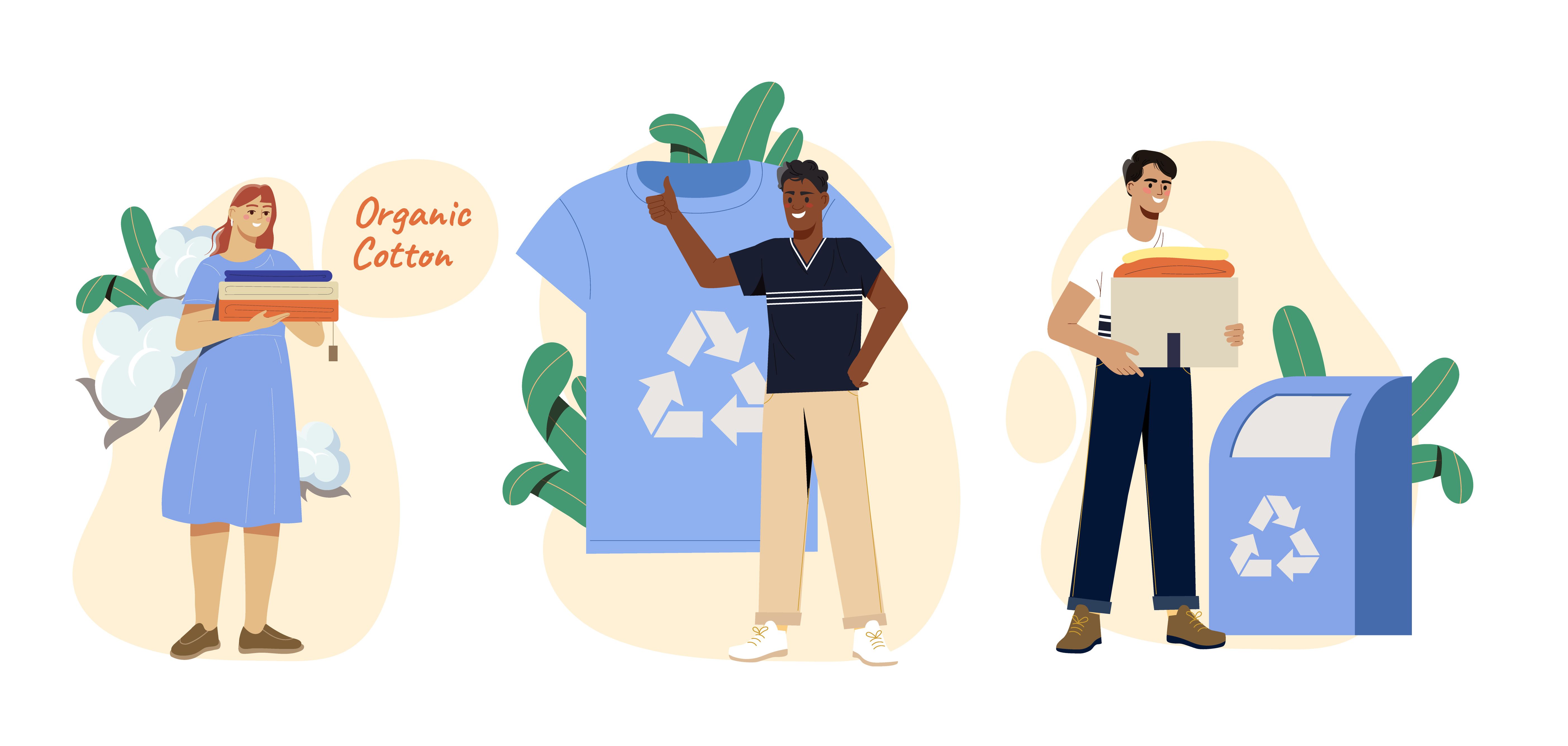 Menschen recyceln Kleidung aus Bio-Baumwolle – nachhaltige Mode, Recycling und umweltfreundliche Textilproduktion