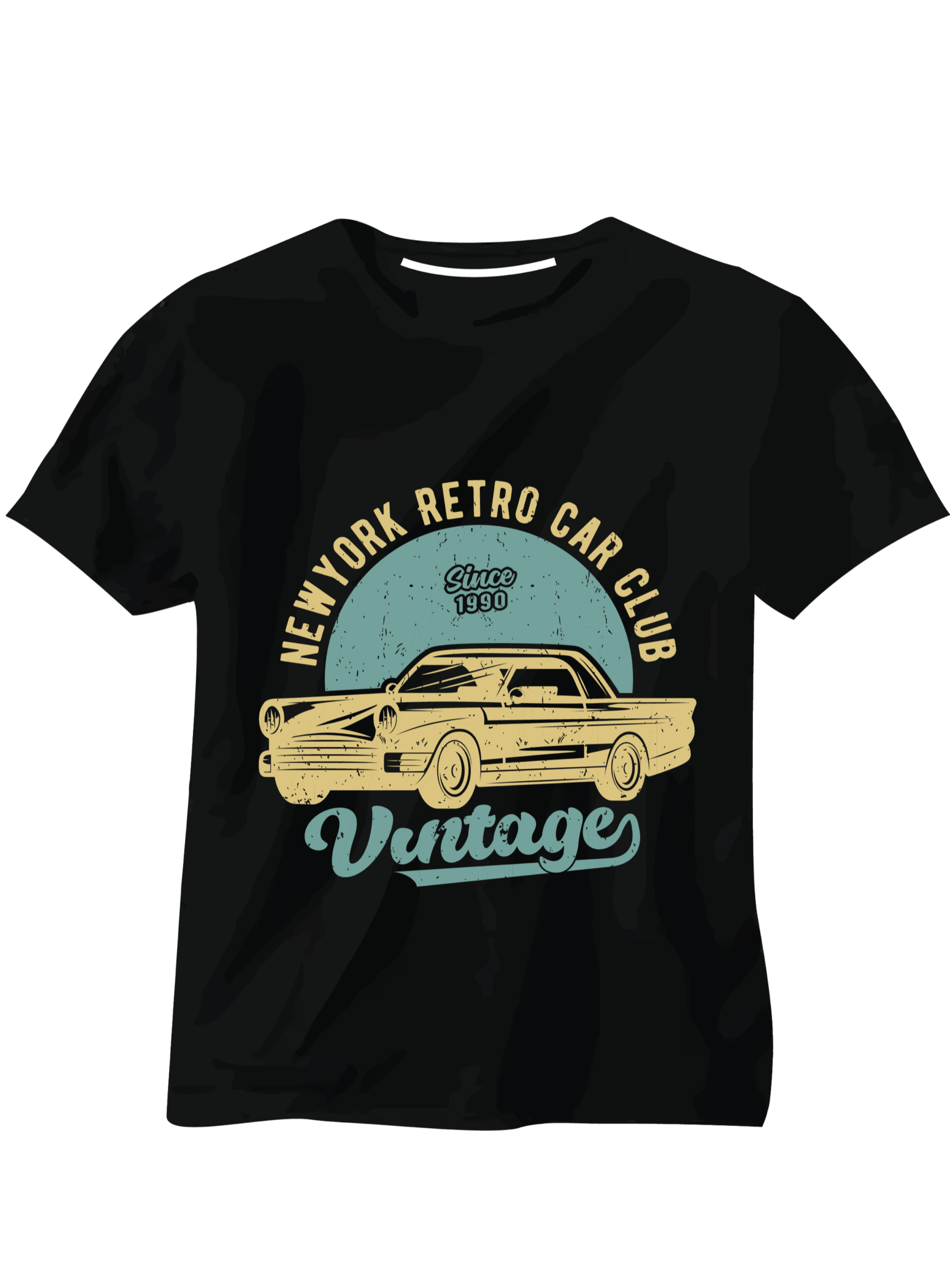 Vintage T-shirt design with retro car and hot rod – New York Car Club logo on dark cotton shirt