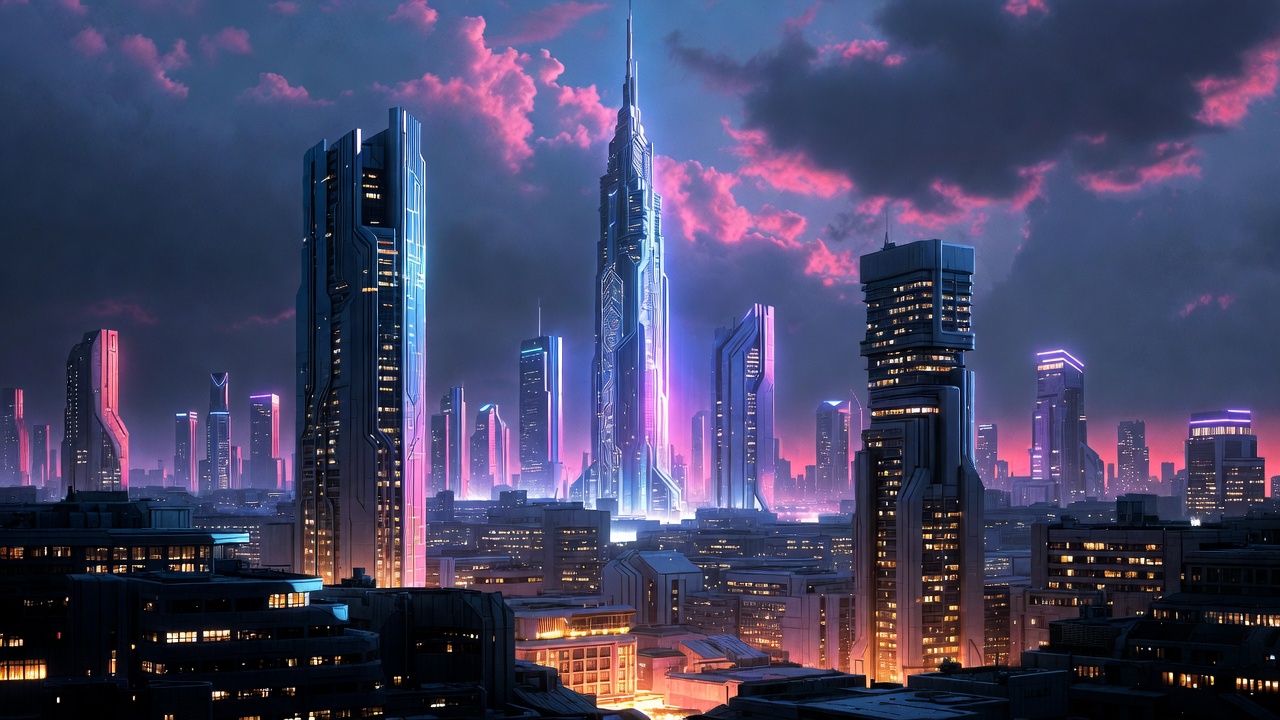Atemberaubendes, detailliertes Bild einer futuristischen Stadtlandschaft, generiert mit Gemini und Imagen 4, neonbeleuchtet und fotorealistisch