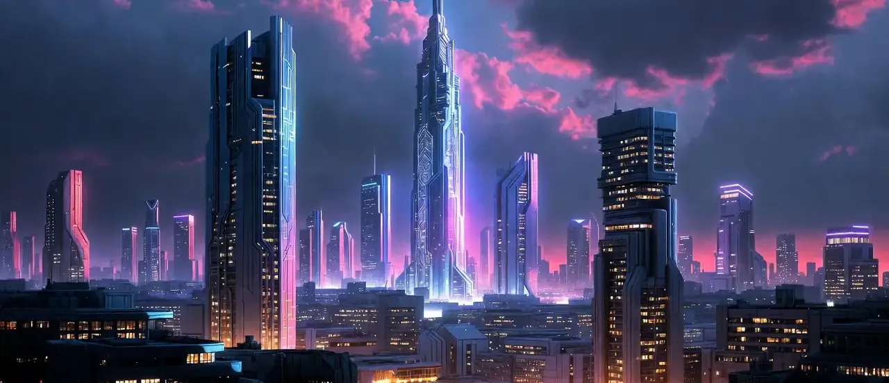 Atemberaubendes, detailliertes Bild einer futuristischen Stadtlandschaft, generiert mit Gemini und Imagen 4, neonbeleuchtet und fotorealistisch