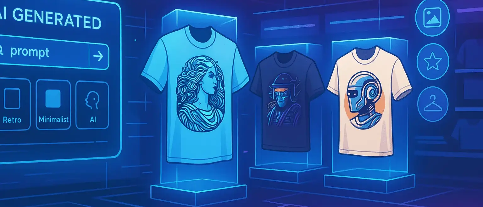 Die besten KI-Tools für T-Shirt Designs 2026 Moderne Visualisierung von KI-generierten T-Shirt-Designs für den Vergleich der besten KI-Tools 2026
