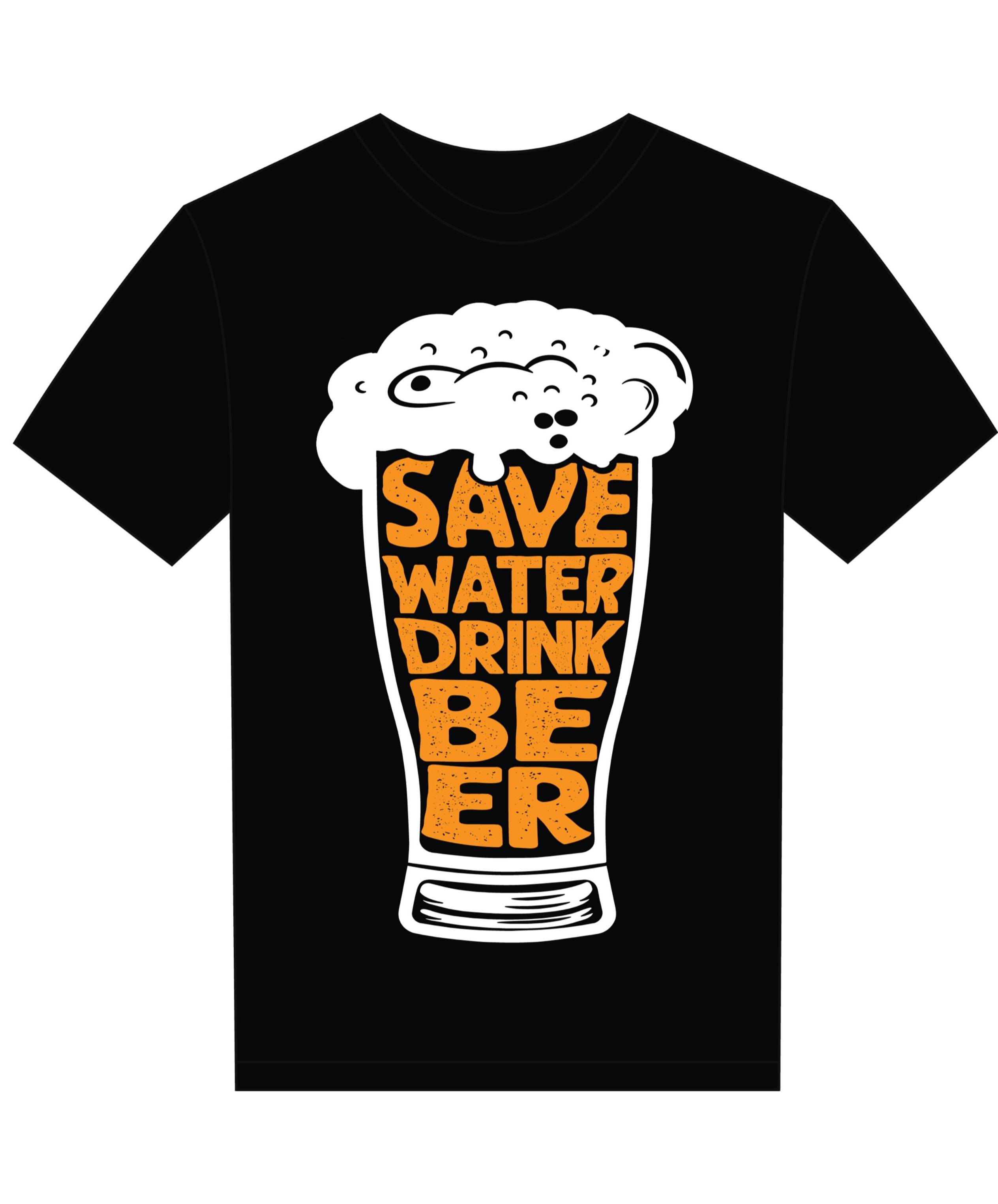 T-Shirt-Design mit Aufdruck 'Save Water Drink Beer' – witziges Bier-Motiv für Junggesellenabschied oder Party-Outfits.
